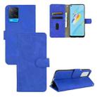 For OPPO A54 4G Solid Color Skin Feel Magnetic Buckle Horizontal Flip Calf Texture PU Leather Case with Holder & Card Slots & Wallet(Blue) - 1