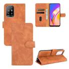 For OPPO F19 Pro /  A94 5G Solid Color Skin Feel Magnetic Buckle Horizontal Flip Calf Texture PU Leather Case with Holder & Card Slots & Wallet(Brown) - 1