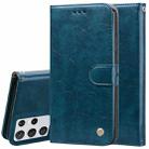 For Samsung Galaxy S21 Ultra 5G Business Style Oil Wax Texture Horizontal Flip Leather Case with Holder & Card Slots & Wallet(Blue) - 1