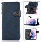 For Samsung Galaxy S21+ 5G KHAZNEH Dual-Splicing Cowhide Texture Horizontal Flip Leather Case with Holder & Card Slots & Wallet & Lanyard(Blue) - 1