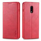 For OnePlus 7 AZNS Retro Texture Magnetic Horizontal Flip PU Leather Case with Holder & Card Slots & Photo Frame(Red) - 1