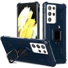 For Samsung Galaxy S21 Ultra 5G Carbon Fiber Protective Case with 360 Degree Rotating Ring Holder(Blue) - 1