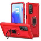 For Xiaomi Mi 10T / 10T Pro Carbon Fiber Protective Case with 360 Degree Rotating Ring Holder(Red) - 1