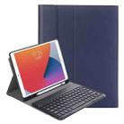 YA098B Detachable Lambskin Texture Round Keycap Bluetooth Keyboard Leather Tablet Case with Pen Slot & Stand For iPad Air 4 10.9 inch (2020) / Pro 11 inch (2020) & (2018)(Dark Blue) - 1