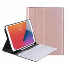 YA098B Detachable Lambskin Texture Round Keycap Bluetooth Keyboard Leather Tablet Case with Pen Slot & Stand For iPad Air 4 10.9 inch (2020) / Pro 11 inch (2020) & (2018)(Rose Gold) - 1