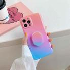 Colorful Halo Dyed Stripe Straight Edge Magic Cube Protective Case with Holder For iPhone 11(Pink Purple Blue) - 1