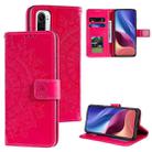 For Xiaomi Redmi K40 Totem Flower Embossed Horizontal Flip TPU + PU Leather Case with Holder & Card Slots & Wallet(Red) - 1