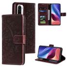 For Xiaomi Redmi K40 Totem Flower Embossed Horizontal Flip TPU + PU Leather Case with Holder & Card Slots & Wallet(Brown) - 1