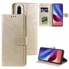 For Xiaomi Redmi K40 Totem Flower Embossed Horizontal Flip TPU + PU Leather Case with Holder & Card Slots & Wallet(Gold) - 1