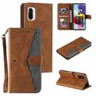 For Xiaomi Redmi K40 Stitching Calf Texture Horizontal Flip Leather Case with Holder & Card Slots & Wallet(Brown) - 1