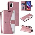 For Xiaomi Redmi K40 Stitching Calf Texture Horizontal Flip Leather Case with Holder & Card Slots & Wallet(Rose Gold) - 1