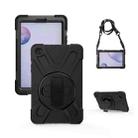 For Samsung Galaxy Tab A 8.4 2020 T307U Shockproof Colorful Silicone + PC Protective Case with Holder & Shoulder Strap & Hand Strap(Black) - 1