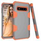 For Samsung Galaxy S10 Contrast Color Silicone + PC Shockproof Case(Grey+Orange) - 1