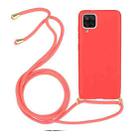 For Samsung Galaxy A12 Wheat Straw Material + TPU Protective Case with Lanyard(Red) - 1