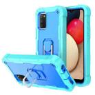 For Samsung Galaxy A02s PC + Rubber 3-layers Shockproof Protective Case with Rotating Holder(Mint Green + Blue) - 1