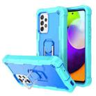 For Samsung Galaxy A52 5G / 4G PC + Rubber 3-layers Shockproof Protective Case with Rotating Holder(Mint Green + Blue) - 1