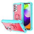 For Samsung Galaxy A52 5G / 4G PC + Rubber 3-layers Shockproof Protective Case with Rotating Holder(Mint Green + Rose Red) - 1