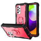 For Samsung Galaxy A52 5G / 4G PC + Rubber 3-layers Shockproof Protective Case with Rotating Holder(Black + Rose Red) - 1