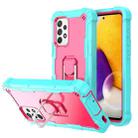 For Samsung Galaxy A72 5G / 4G PC + Rubber 3-layers Shockproof Protective Case with Rotating Holder(Mint Green + Rose Red) - 1