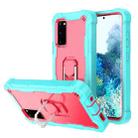 For Samsung Galaxy S20 FE / FE 5G PC + Rubber 3-layers Shockproof Protective Case with Rotating Holder(Mint Green + Rose Red) - 1