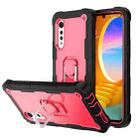 For LG Velvet PC + Rubber 3-layers Shockproof Protective Case with Rotating Holder(Black + Rose Red) - 1