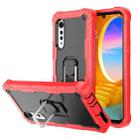 For LG Velvet PC + Rubber 3-layers Shockproof Protective Case with Rotating Holder(Red + Black) - 1