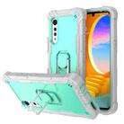 For LG Velvet PC + Rubber 3-layers Shockproof Protective Case with Rotating Holder(Grey White + Mint Green) - 1