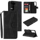 For Samsung Galaxy S21 FE Stitching Calf Texture Horizontal Flip Leather Case with Holder & Card Slots & Wallet(Black) - 1