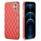 For iPhone 12 mini Electroplated Rhombic Pattern Sheepskin TPU Protective Case (Red) - 1