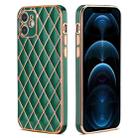 For iPhone 12 mini Electroplated Rhombic Pattern Sheepskin TPU Protective Case (Dark Green) - 1