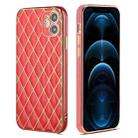 For iPhone 12 Electroplated Rhombic Pattern Sheepskin TPU Protective Case(Red) - 1