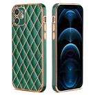 For iPhone 12 Electroplated Rhombic Pattern Sheepskin TPU Protective Case(Dark Green) - 1