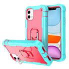 For iPhone 11 PC + Rubber 3-layers Shockproof Protective Case with Rotating Holder (Mint Green + Rose Red) - 1