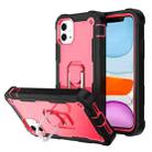 For iPhone 11 PC + Rubber 3-layers Shockproof Protective Case with Rotating Holder (Black + Rose Red) - 1