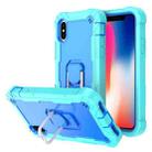 For iPhone X / XS PC + Rubber 3-layers Shockproof Protective Case with Rotating Holder(Mint Green + Blue) - 1