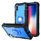 For iPhone X / XS PC + Rubber 3-layers Shockproof Protective Case with Rotating Holder(Black + Blue) - 1