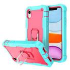 For iPhone XR PC + Rubber 3-layers Shockproof Protective Case with Rotating Holder(Mint Green + Rose Red) - 1