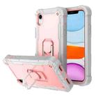 For iPhone XR PC + Rubber 3-layers Shockproof Protective Case with Rotating Holder(Grey White + Rose Gold) - 1