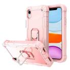 For iPhone XR PC + Rubber 3-layers Shockproof Protective Case with Rotating Holder(Rose Gold) - 1