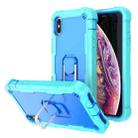 For iPhone XS Max PC + Rubber 3-layers Shockproof Protective Case with Rotating Holder(Mint Green + Blue) - 1