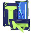 For Lenovo Tab M10 HD 2nd Gen TB-X306X T-shaped Bracket Contrast Color Shockproof PC + Silicone Flat Protective Case(Navy Blue + Yellow Green) - 1