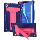 For Lenovo Tab M10 HD 2nd Gen TB-X306X T-shaped Bracket Contrast Color Shockproof PC + Silicone Flat Protective Case(Navy Blue + Rose Red) - 1