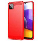 For Samsung Galaxy A22 5G Brushed Texture Carbon Fiber TPU Case(Red) - 1
