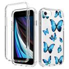 For iPhone SE 2022 / SE 2020 / 8 / 7 2 in 1 High Transparent Painted Shockproof PC + TPU Protective Case(Blue Butterfly) - 1