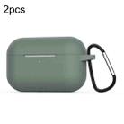 For Apple AirPods Pro 2pcs Wireless Earphone Silicone Protective Case with Hook(Dark Green) - 1