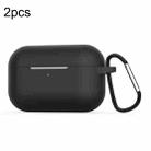 For Apple AirPods Pro 2pcs Wireless Earphone Silicone Protective Case with Hook(Mysterious Black) - 1