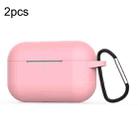 For Apple AirPods Pro 2pcs Wireless Earphone Silicone Protective Case with Hook(Pink) - 1