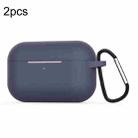 For Apple AirPods Pro 2pcs Wireless Earphone Silicone Protective Case with Hook(Midnight Blue) - 1