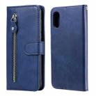 For Samsung Galaxy A02 / M02 (EU Version) Fashion Calf Texture Zipper Horizontal Flip Leather Case with Stand & Card Slots & Wallet(Blue) - 1