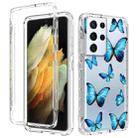 For Samsung Galaxy S21 Ultra 5G 2 in 1 High Transparent Painted Shockproof PC + TPU Protective Case(Blue Butterfly) - 1